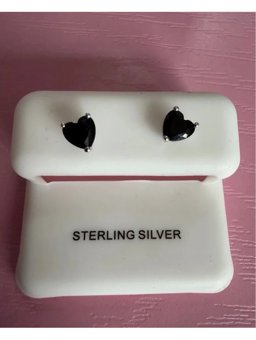 Black Heart Sterling Silver Stud Earrings – Brand New
